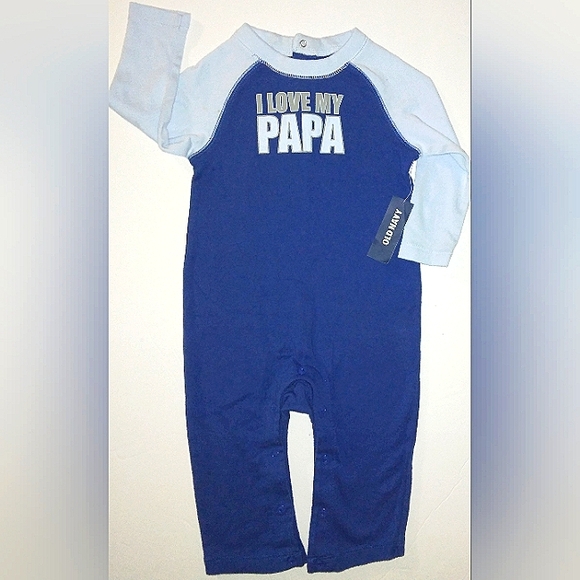 L@@K! NWT OLD NAVY Blue "I LOVE MY PAPA(W)" 6-12mo. Long Sleeve Romper Outfit - Picture 15 of 15